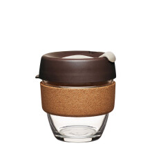 Reusable Coffee Cup - Brew Tempered Glass and Natural Cork, S 8oz/227ml - Almond