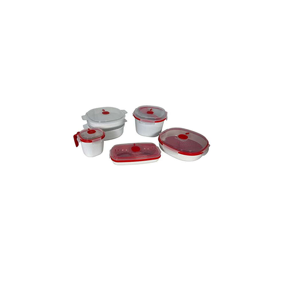 Snips Set 5 Pcs Of Microwave Containers, Composed Steamer 4 Lt, Steamer 2 Lt, Microwave Rice And Grain Cooker, Egg Cooker And Omelettes, Mug,100% Made In