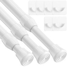 3Pcs Net Curtain Rods Extendable Easy Use Spring Loaded Tension Rod with 6PCS Holder for Cupboards, Kitchen,DIY Projects 18-27Cm/7.1-10.8 Inch White