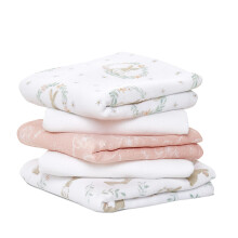 Musy Squares - blushing bunnies, Pack of 5 | Large 100% Cotton Muslin Cloth | Soft & Lightweight Unisex Baby Essentials | Cloths for Newborn Girls &