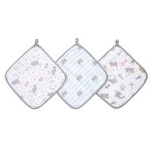 essentials Washcloth Set, Super Soft 100% Cotton Muslin, 27.5x27.5cm, 3 Pack, dumbo new heights