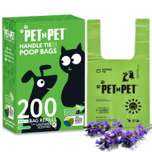Dog Poop Bags with Tie Handles - 200 Counts Lavender Scented - USDA Certified 38% Biobased - 8" x 15" Poo Bags Dogs - Completely Leak Proof Doggy Poop