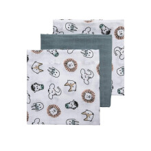 452019 Muslin Nappy Set of 3 70 x 70 cm Animal Plain Stone Green-White