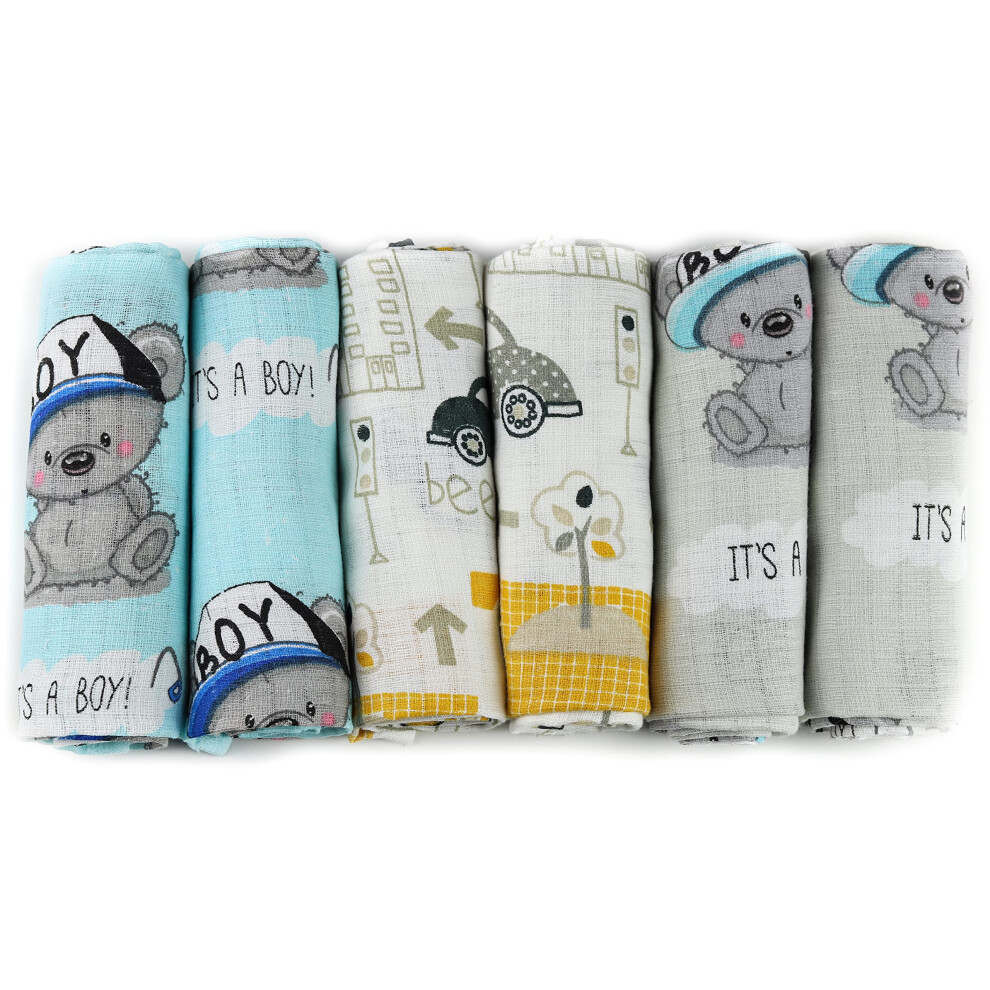 Fensilo - Muslin Cloths - Muslin Nappies - Pack Of 6 70 X 80 Cm - Cloth Nappies, Made In The Eu, Tested For Harmful Substances - Burp Cloths Baby Boy - Baby