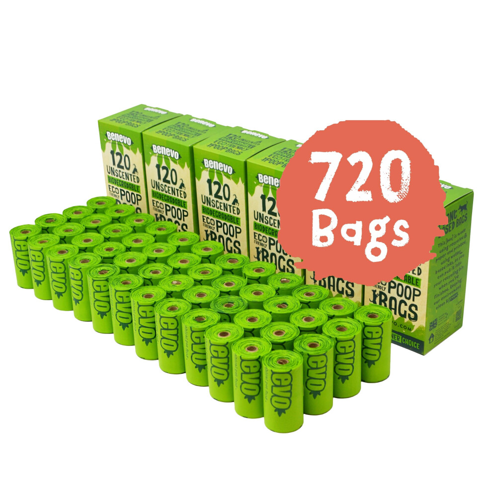 Biodegradable Dog Poop Bags (6 x 120 Bags) EN13432 Compostable Dog Poop Bags, Unscented & Plastic Free, Ideal For Big & Small Dogs, Made From A