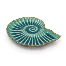 Ceramic Blue Teal Ammonite Fossil Plate | Trinket Tray Jewellery Dish Display Plate | Nautical Decorative Storage Plate Ornament