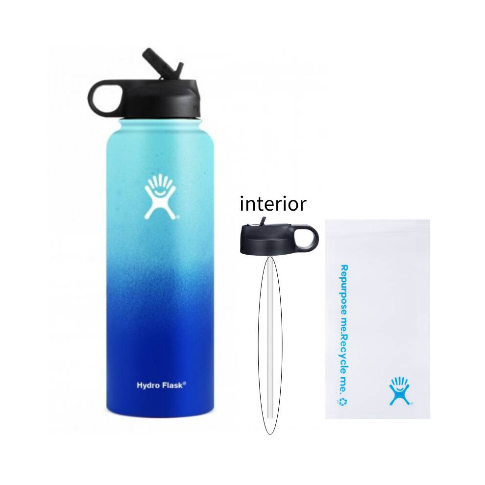 (Light Blue Straw) 32oz Flask Hydro Large Capacity Stainless Steel Kettles Sports Thermos Cups