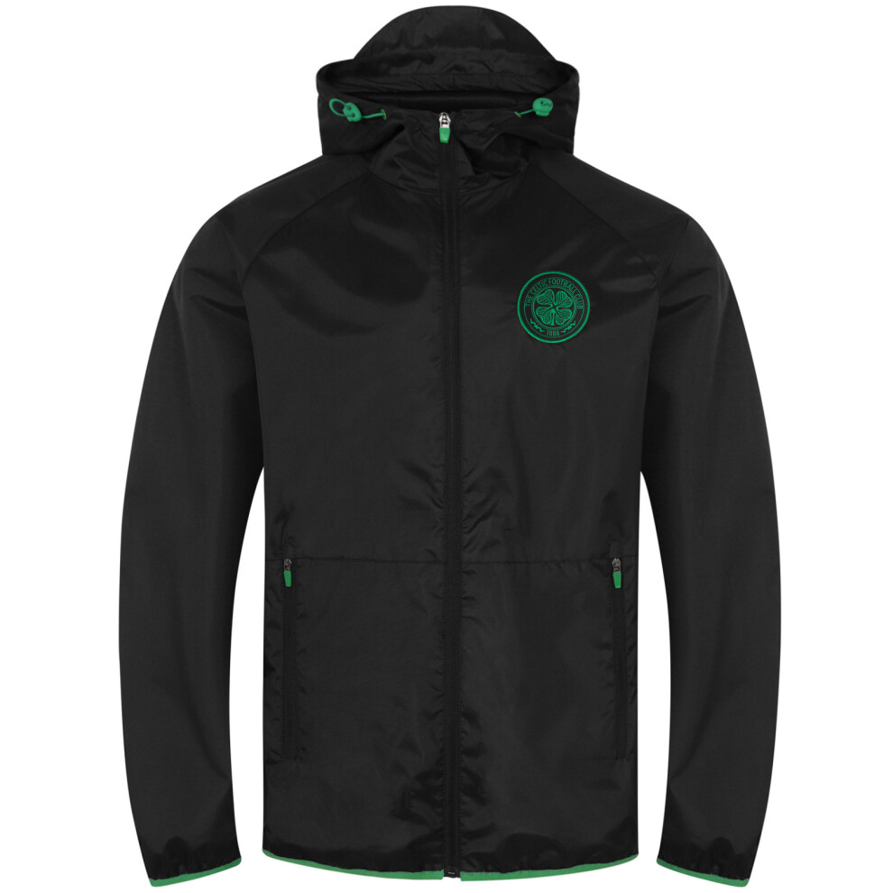 (Black Green, Medium) Celtic FC Official Football Gift Mens Shower Jacket Windbreaker