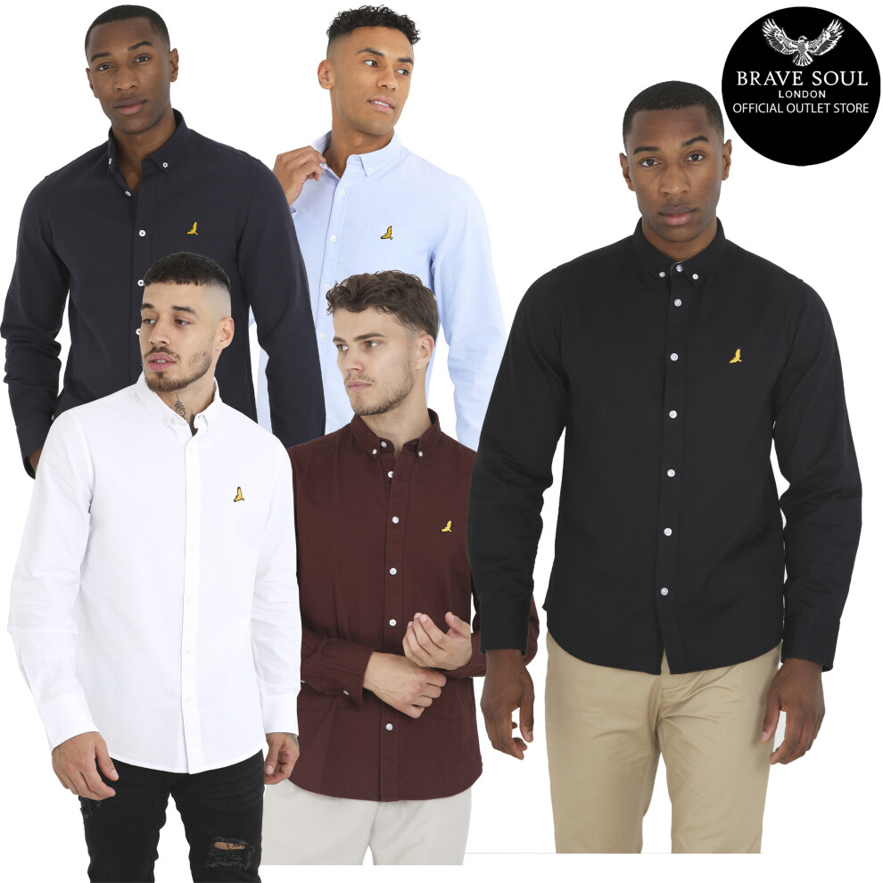 (Sky, Claudian, M) Brave Soul Mens Long Sleeve Twill Cotton Shirt Button Down Collar Shirt