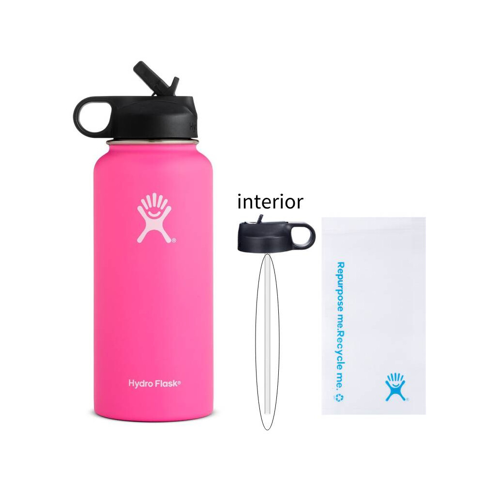 (Pink Straw) Hydro 32oz Flask Large Capacity Stainless Steel Kettles Sports Thermos Cups