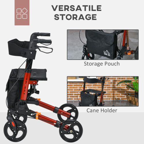 Homcom HOMCOM 4 Wheel Rollator Walker,  Adjustable Mobility Walker with Bag, Red 1