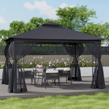 4*3M Garden Sun Shade Canopy Gazebo Steel Frame with Grey Netting Gauze