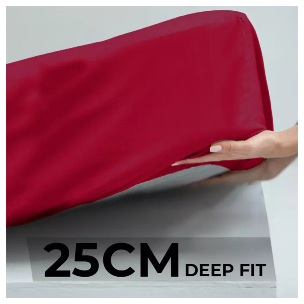 Aspire Homeware (Burgundy, King) Fitted Bed Sheet Luxury Extra Deep 25Cm Single Double King Super King Sizes Red