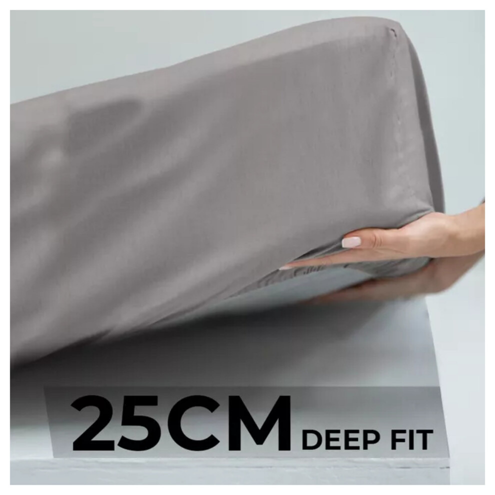 Aspire Homeware (, Double) Fitted Bed Sheet Luxury Extra Deep 25Cm Single Double King Super King Sizes Grey
