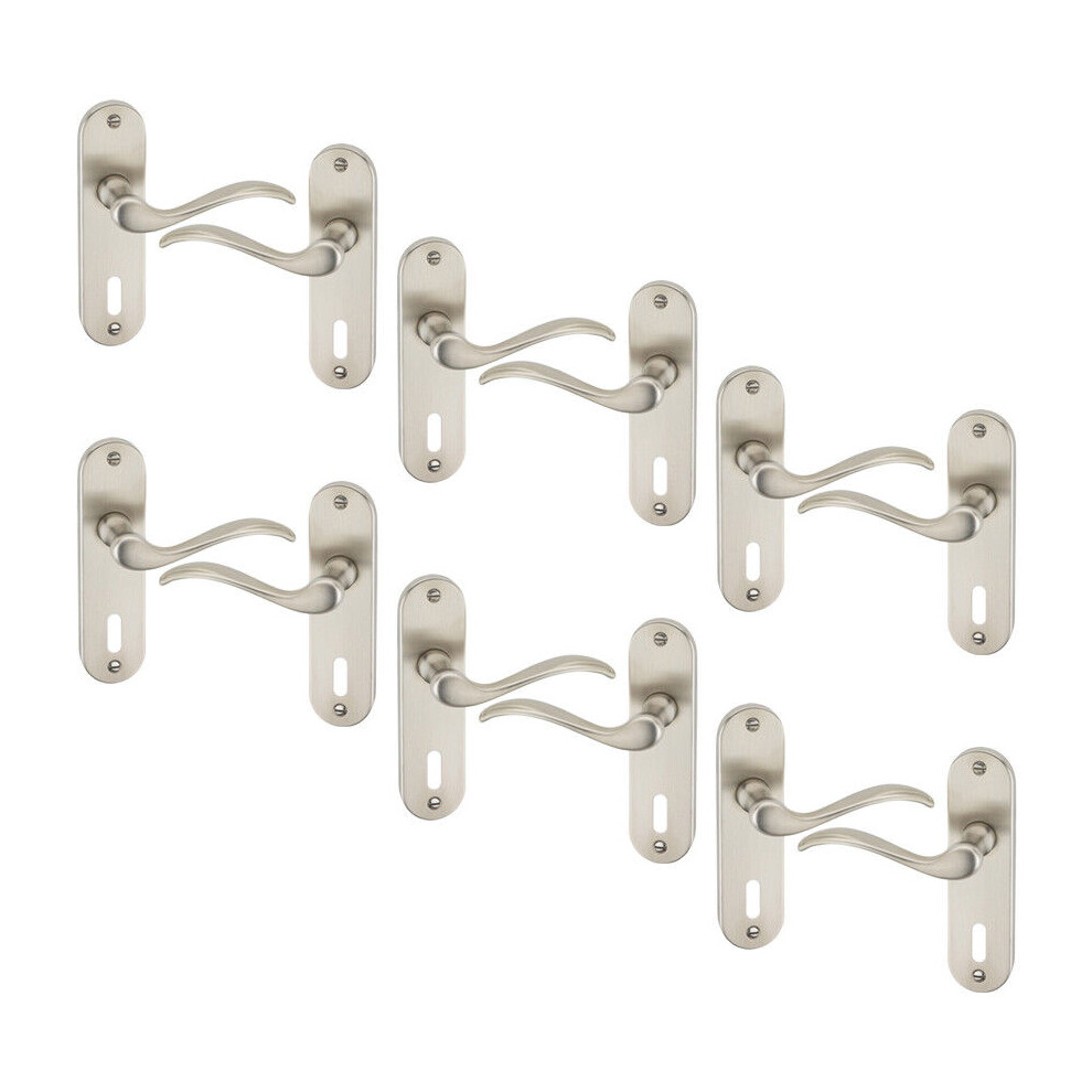 (Satin Nickel Keyhole Set Of 6) 6/4 Pcs Geneva Metal Door Lever Handles Set, Fire, Stain & Scratch Resistant Tough For All Interior Exterior Doors Wit 5063536047647