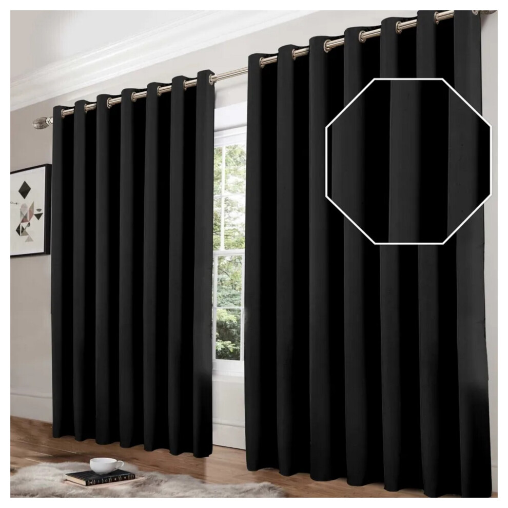 (Black 260 GSM, 90" x 90") Thermal Blackout Eyelet Curtains Ready Made Curtain