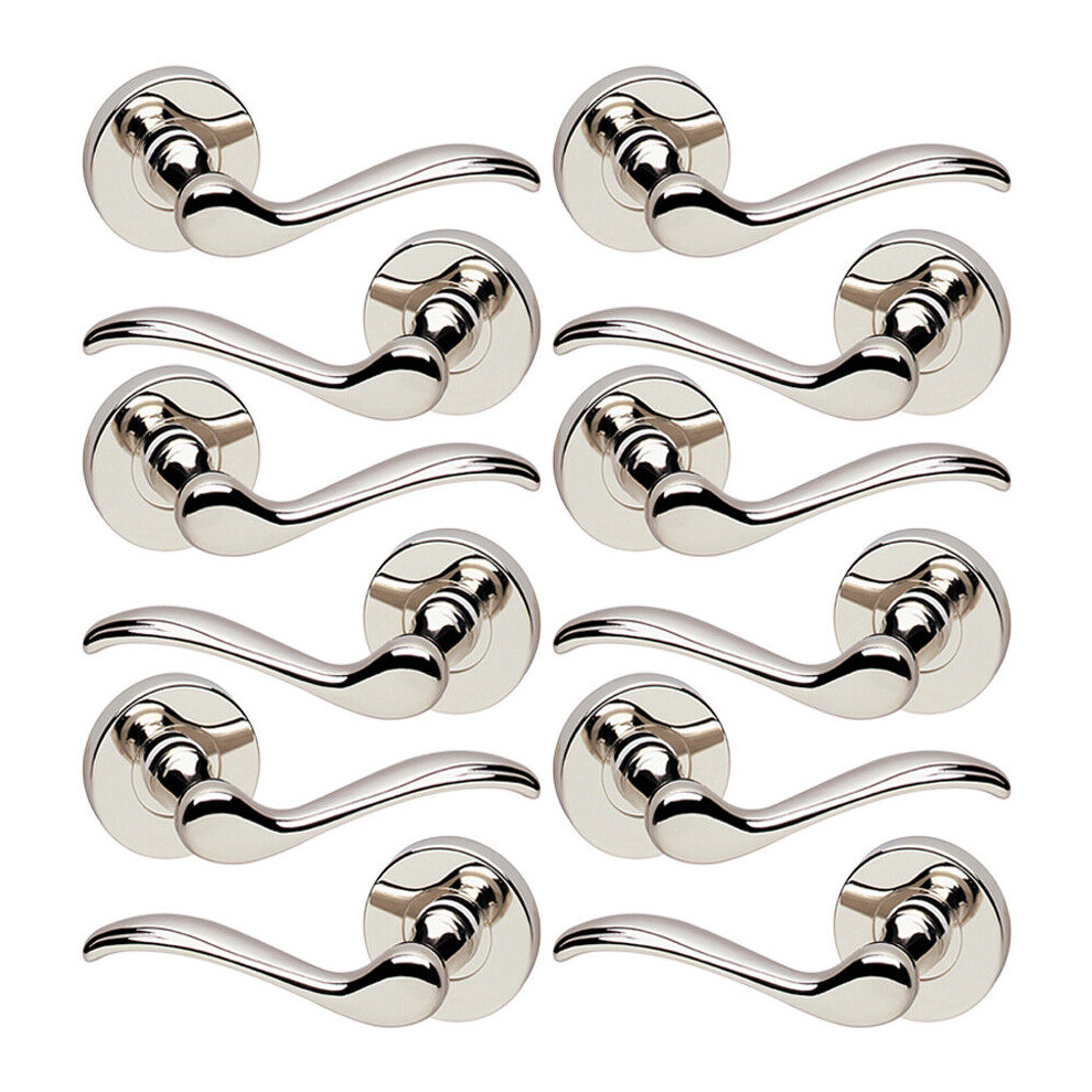(Polished Nickel Rose Set of 6) 6/4 Pcs Geneva Metal Door Lever Handles Set, Fire, Stain & Scratch Resistant Tough for All Interior Exterior Doors with Easy Install Tools Multipack