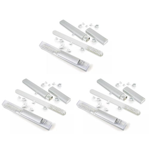 3 x Glass Nail File With Swarovski Crystals, Case, Double Sided