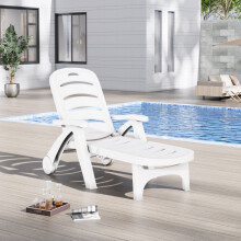 Poolside Deck Folding Sun Lounger Plastic Beach Recliner with Wheels
