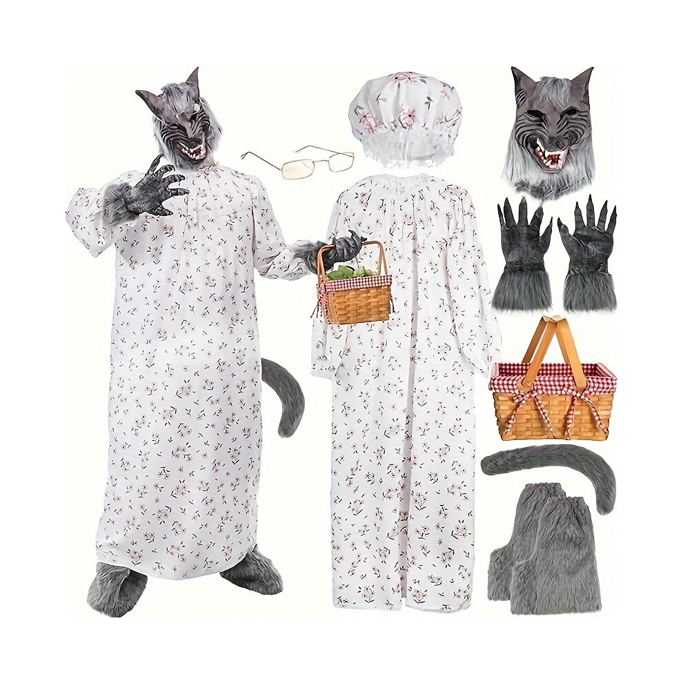 (8pcs) 8-Piece Adult Wolf Granny Costume Set - Perfect for Cosplay, Halloween, and Themed Parties