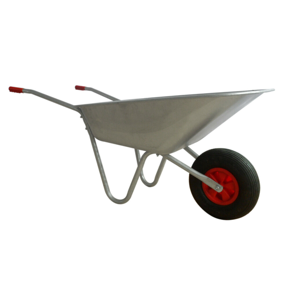 65L Wheelbarrow Home Garden Heavy Duty Galvanised Metal Cart with Pneumatic Tyre