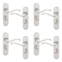 (Satin Nickel Bathroom Set of 4) 6/4 Pcs Geneva Scroll Metal Door Lever Handles Set, Fire, Stain & Scratch Resistant for All Interior Exterior Doors with Easy Install Tools Multipack