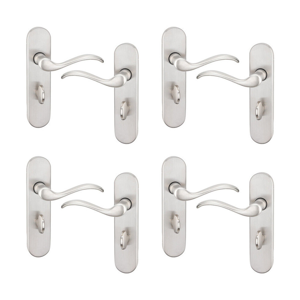 (Satin Nickel Bathroom Set Of 4) 6/4 Pcs Geneva Scroll Metal Door Lever Handles Set, Fire, Stain & Scratch Resistant For All Interior Exterior Doors W 5063536047777