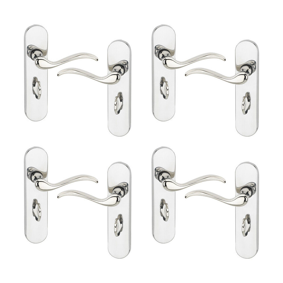 (Polished Nickel Bathroom set of 4) 6/4 Pcs Geneva Scroll Metal Door Lever Handles Set, Fire, Stain & Scratch Resistant for All Interior Exterior Door