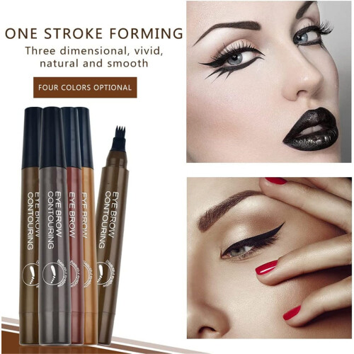 (Light Brown) 4 Tipped Precise Brow Pen, 4 Point Eyebrow Pencil Waterproof Liquid Eyebrow Pen Makeup With a Micro-Fork Tip Applicator 1