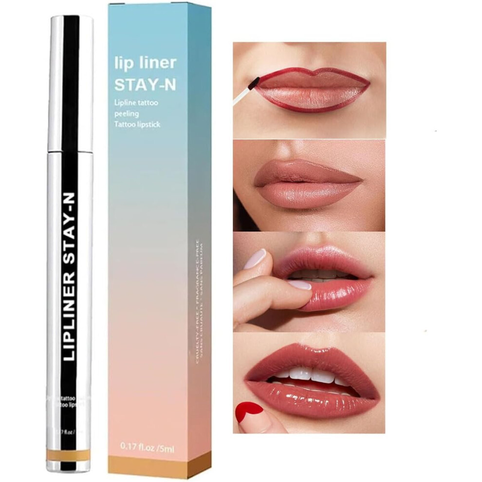 Gogerstar Brown (Light ) Detachable Lip Liner, Peel Off Lip Liner Tattoo,Long Lasting Waterproof Peel Off Lip Stain, Plump Peel Lip Liner Pencil