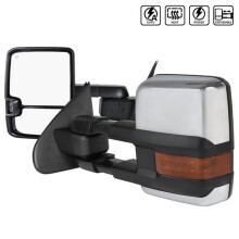 Power Heated LED Towing Mirrors Cover with Amber Lens for 2014-2018 Chevrolet Silverado - Chrome