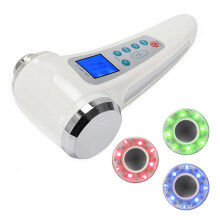 Ultrasonic Skin Treatment Device - Dual Probe for Face and Body, Red/Blue/Green Light for Skin Care(white)