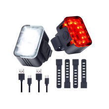 Smart Multi-Modes Ultra Bright Bicycle Front and Rear Lights with Spot & Flood Beams, Waterproof Headlight Taillight Set(Black)
