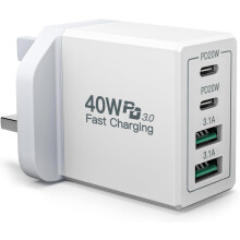 USB C Plug, 40W 4-Port Fast USB C Charger PD Power Adapter + QC USB A