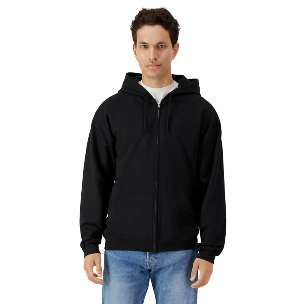 (S, Black) Gildan Mens Softstyle Fleece Midweight Full Zip Hoodie