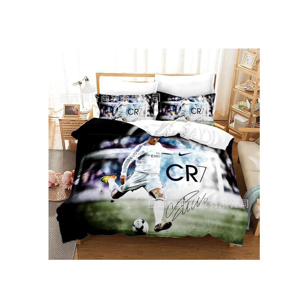 Stbnvf (Style 2, 3Pcs(240X220cm)) Football Fan Gift Bedding Duvet Cover, Football Star Cr7 Ronaldo 3D Printed Duvet Cover