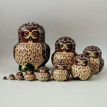 (Owl B) 10Pcs/Set Cute Cartoon Russian Nesting Dolls Wooden Handmade Toy