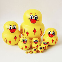 (Duck) 10Pcs/Set Cute Cartoon Russian Nesting Dolls Wooden Handmade Toy