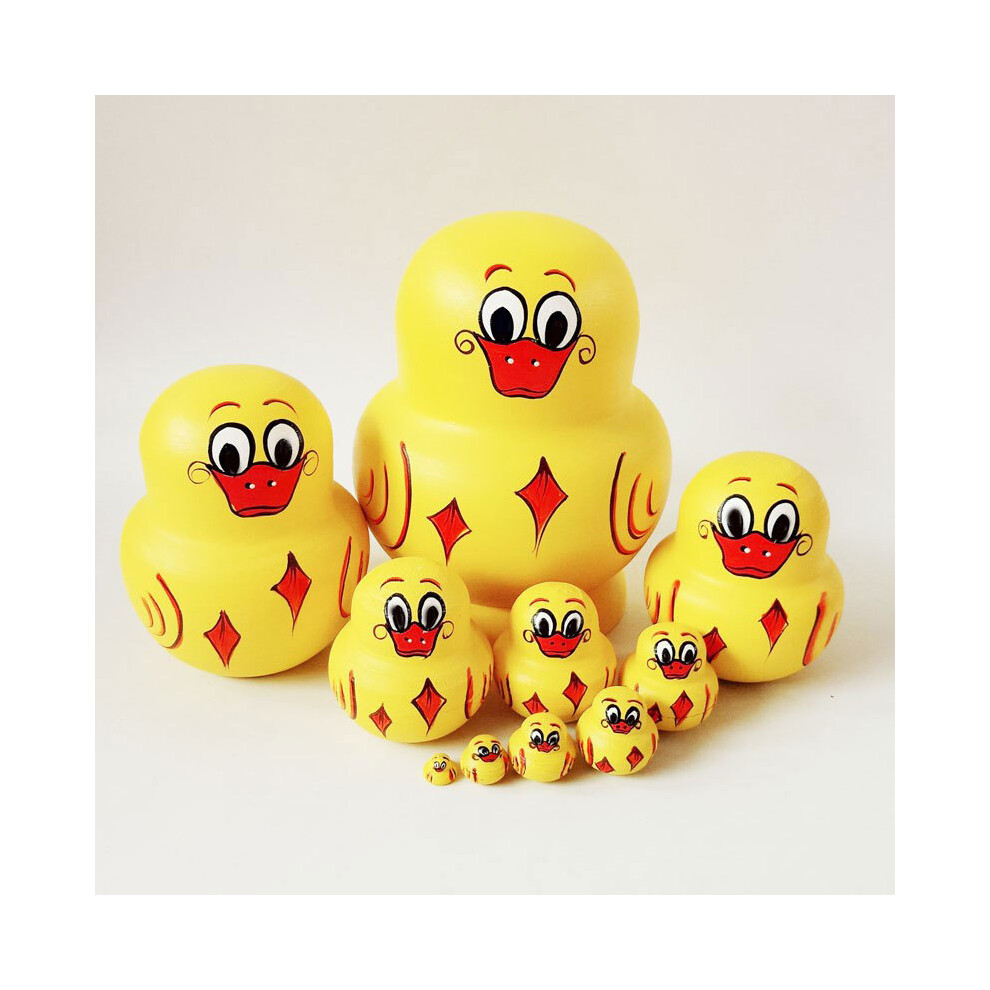 Stoyotu (Duck) 10Pcs/Set Cute Cartoon Russian Nesting Dolls Wooden Handmade Toy
