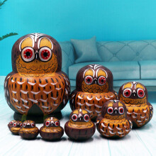 (Owl A) 10Pcs/Set Cute Cartoon Russian Nesting Dolls Wooden Handmade Toy