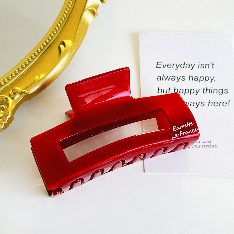 (Square Clip) Red Unique Acetate Hair Claw For Women Stylish Large Hair Clip Designed For Any Outfit