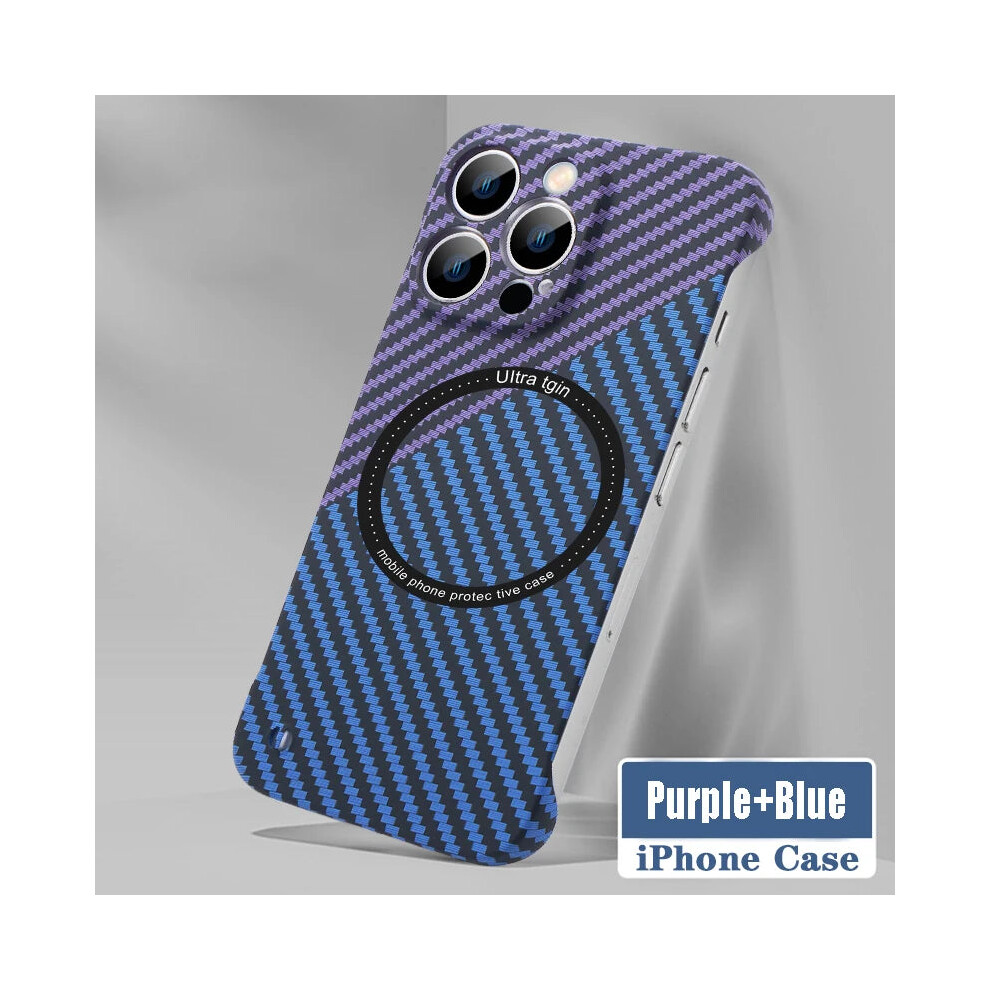 Photos - Case  Ultra Thin Carbon Fiber Magnetic Phone  for iPhone 15 14 13 12 11 Magsafe(PurpleBlue, 15)
