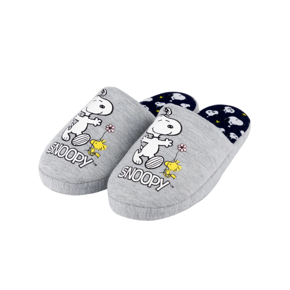 (7 UK-8 UK, Grey/White/Black) Peanuts Womens/Ladies Snoopy Slippers
