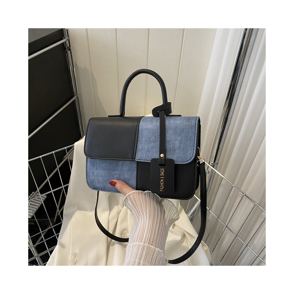 (Black) And Chic Versatile Colorblocked Handheld Square Bag For Daily Fashion Use