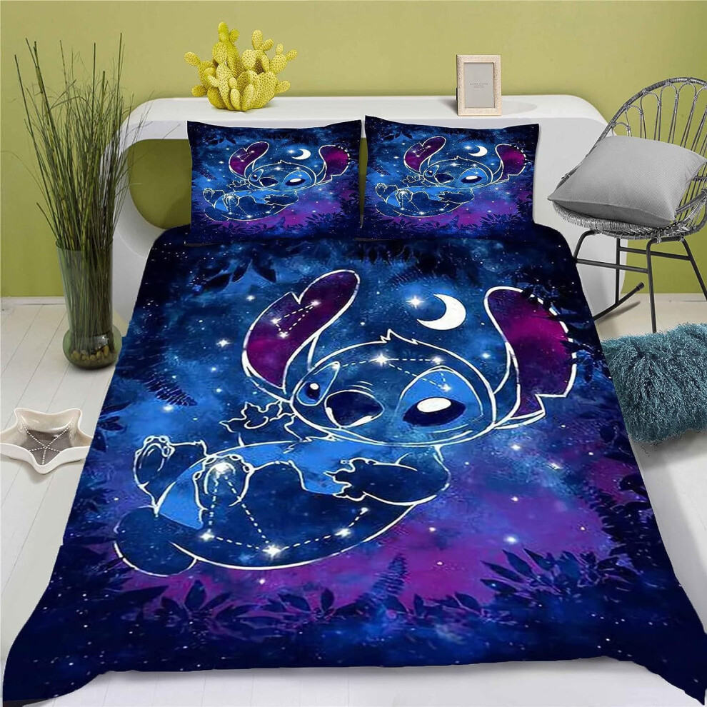 (A8, 2pcs(135X200cm)) Stitch 3d Printed Bedding Set Duvet Cover Quilt Cover Pillowcase Kids Gift