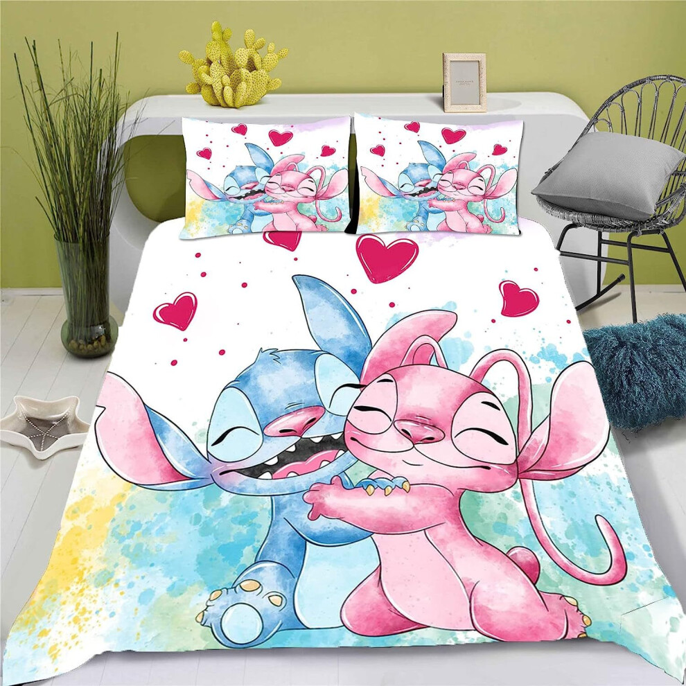 (A9, 2pcs(135X200cm)) Stitch 3d Printed Bedding Set Duvet Cover Quilt Cover Pillowcase Kids Gift