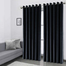 (BLACK, 66 x 54) Thick Velvet Curtains Pair Eyelet Ring Top Curtain