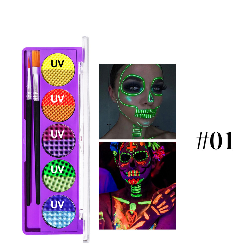 Glow UV Face Painting Palette for Halloween Stage Makeup