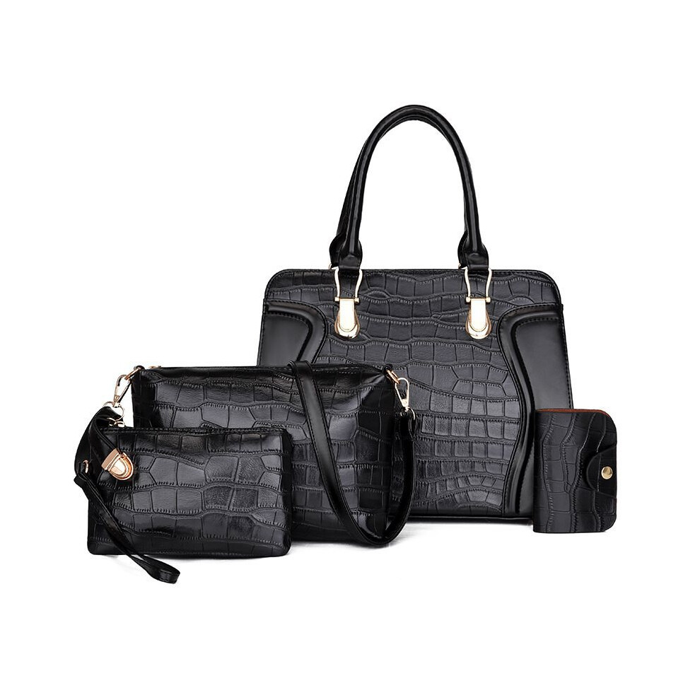 (Black) And Unique Trendy Large Capacity Womens Handbag Set With Smooth Zipper And Soft Pu Material In Elegant Colors