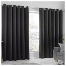 (GREY, 66 x 90) Blackout Curtain Pair Eyelet Ring Top Ready Made